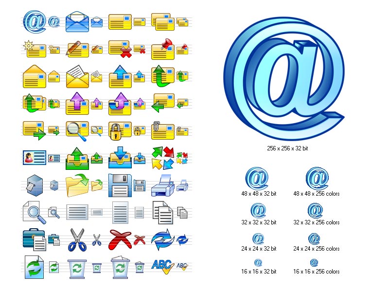 Collection of attractive toolbar and menu icons for e-mail software